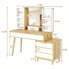 Farmhouse Vanity Desk with Large Mirror, 6 Drawers, Open Shelves, 3 Color Lighting Modes, Adjustable Brightness, Dressing Table for Bedroom, Natural - 3 of 4