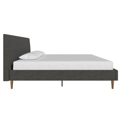 Daphne Dark Gray Linen Queen Upholstered Platform Bed with Brass Legs