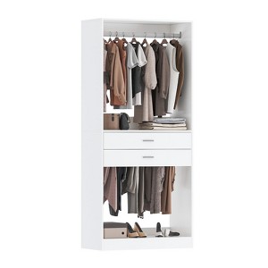 Freestanding Closet System, White Wardrobe Closet Organizer with Hanging Rods & Pull Out Pants Rack - 1 of 4