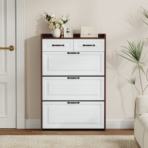 Okak Modern Freestanding Shoe Cabinet with 3 Flip Doors & 2 Drawers, Ample Storage Hidden Shoe Rack Cabinet for Entryway,Hallway, Walnut - 1 of 4