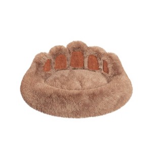 Munora Bear Paw Shape Pet Bed - Plush Long Fur, Tie-Dye Colors - Resilient Padding for Small/Medium Dogs & Indoor Cats (XS/S/M/L) - 1 of 4