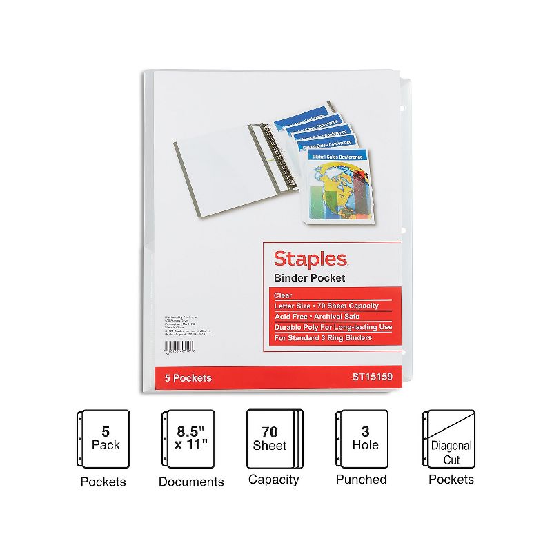 Staples Clear Divider Pockets 3-Hole Punched Clear 1 Set/Pack (15159-CC) , 2 of 9