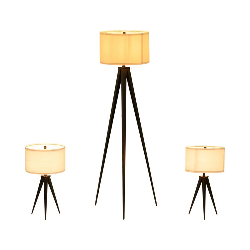 SAGEBROOK HOME (Set of 3) 23&#34; Metal Two Table Tripod Lamps and 60&#34; Metal Floor Tripod Lamp Black, 3 of 10