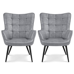 Yaheetech Set of 2 Mid-century Tufted High Back Faux Leather Accent Chair with Wood-tone Metal Leg for Living Room Bedroom Apartment - 1 of 4