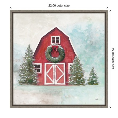 Julia Purinton Red Barn Christmas Canvas Print 22x22