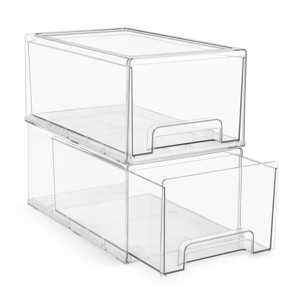 Sorbus 2 Pack Wide Large Clear Plastic Stackable Drawers with Handles - LaundryOffice, Closet, Home, Bathroom, Organization and Storage - 1 of 4