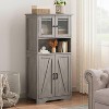 54in Tall Bathroom Cabinet, Farmhouse Storage Cabinet with Glass Doors and Adjustable Shelves, Cupboard for Living Room, Dining Room, Gray - 4 of 4
