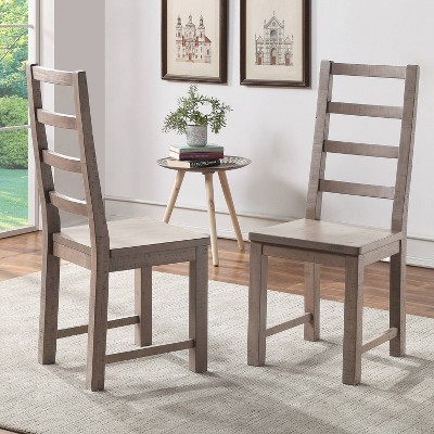 Weathered Gray Ladderback Solid Wood Side Chairs, Set of 2