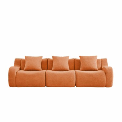 Aukfa Modular Teddy Fabric Sofa,Convertible Modular Sectional Sofa Set , 3-Seats Soft Boneless Design for Living Room, Orange