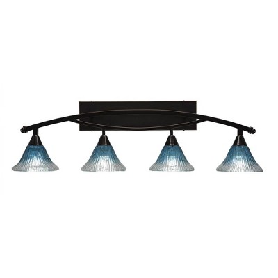 Toltec Lighting Bow 4 - Light Vanity in  Black Copper with 7" Teal Crystal Shade