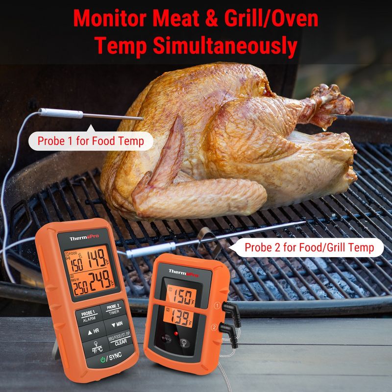 ThermoPro TP08BW Remote Meat Thermometer Digital Grill Smoker BBQ Thermometer with Two Probes, 3 of 10