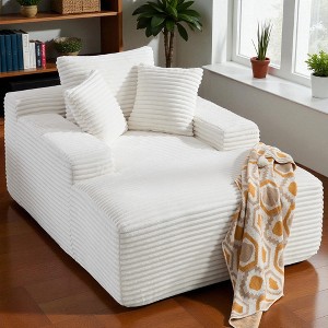 Mshliw 67" Oversized Chaise Lounge Chair with Wide Armrest,Deep Seat Corduroy Sleeper Sofa with 3 Pillows,Convertible Boneless Sofa Bed,No Assembly - 1 of 4