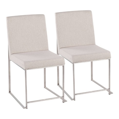 Set of 2 Highback Fuji Polyester Stainless Steel Dining Chairs Beige LumiSource