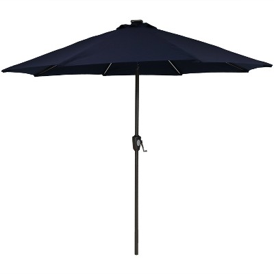 Navy Blue Aluminum Solar LED Patio Market Umbrella with Tilt, 9 ft