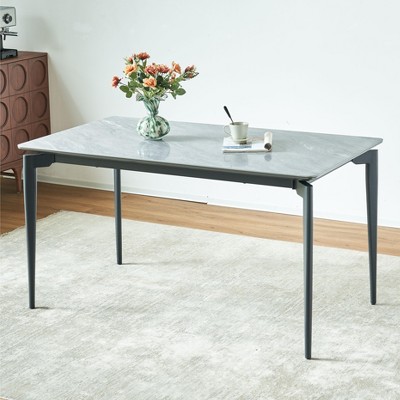 NicBex Dining Table 55.12" Modern Minimalist Rectangular Dining Table with Porcelain Table Top for Dining Room