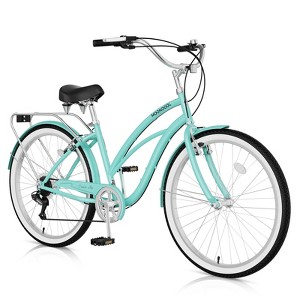Docred Beach Cruiser Bike,24/26 Inch 7-Speed Adult Bicycle, Comfortable Step-Through Frame with Rear Rack, Classic City Cruiser - 1 of 4
