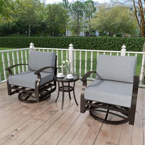 ALAULM 3 Piece Patio Outdoor Aluminum Metal Swivel Rocking Chairs with 1 Coffee Table - 1 of 4