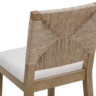 Beacon Bohemian Counter Height Bar Stool with Seagrass Backrest and Cream Boucle Seat