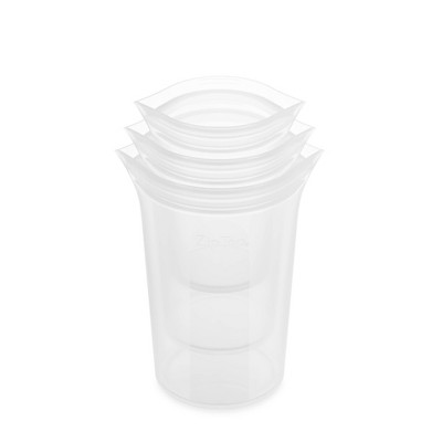 Zip Top Reusable 100% Platinum Silicone Container - 3 Cup Set (S/M/L)- Clear
