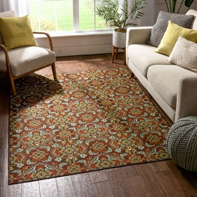 Kings Court Brown and Red Synthetic 5' x 7' Washable Area Rug