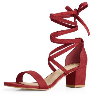 Allegra K Women's Solid Open Toe Lace Up Padded Insole Mid Chunky Heeled Sandals - 1 of 4