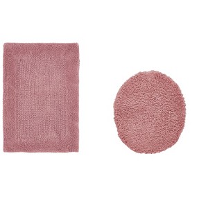 Edge Bath Rug 100% Premium Cotton Ultra-soft Water Absorbent Tufted Solid Reversible 2 Piece Bathroom Rug Set For Machine Washable Bathmat - 1 of 4