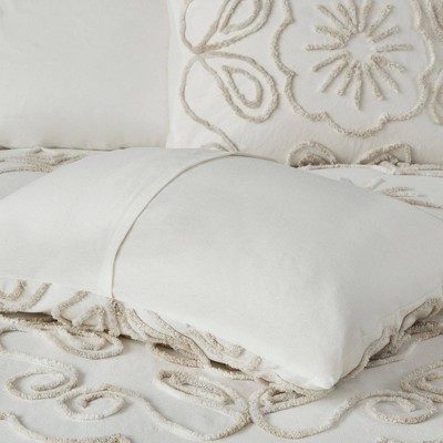 Ivory and Taupe Tufted Cotton Chenille Full/Queen Duvet Cover Set