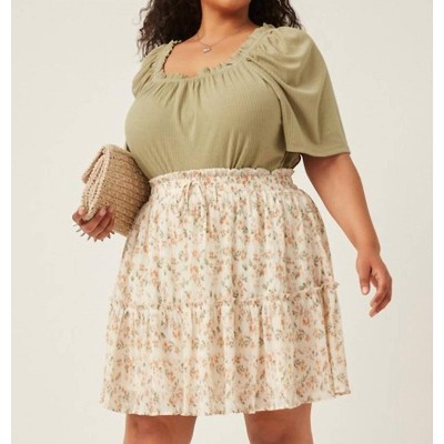 Women's Crinkle Textured Elastic Waist Tiered Skirt - Plus - Hayden LA