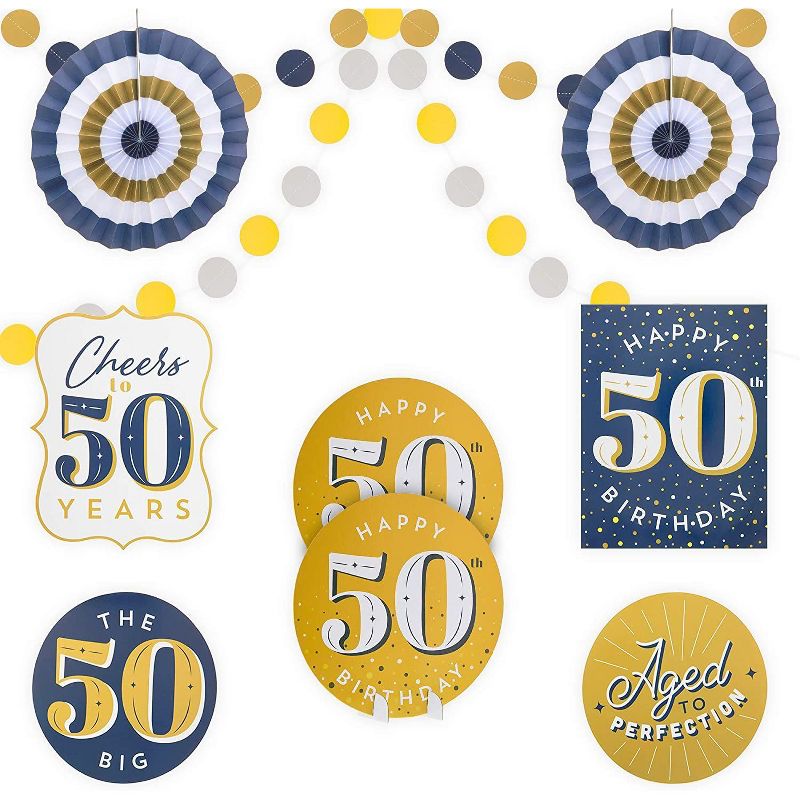 Sparkle and Bash 12 Pieces 50th Birthday Party Supplies, Table Centerpieces, Wall Ceiling Decorations Confetti String, 1 of 8