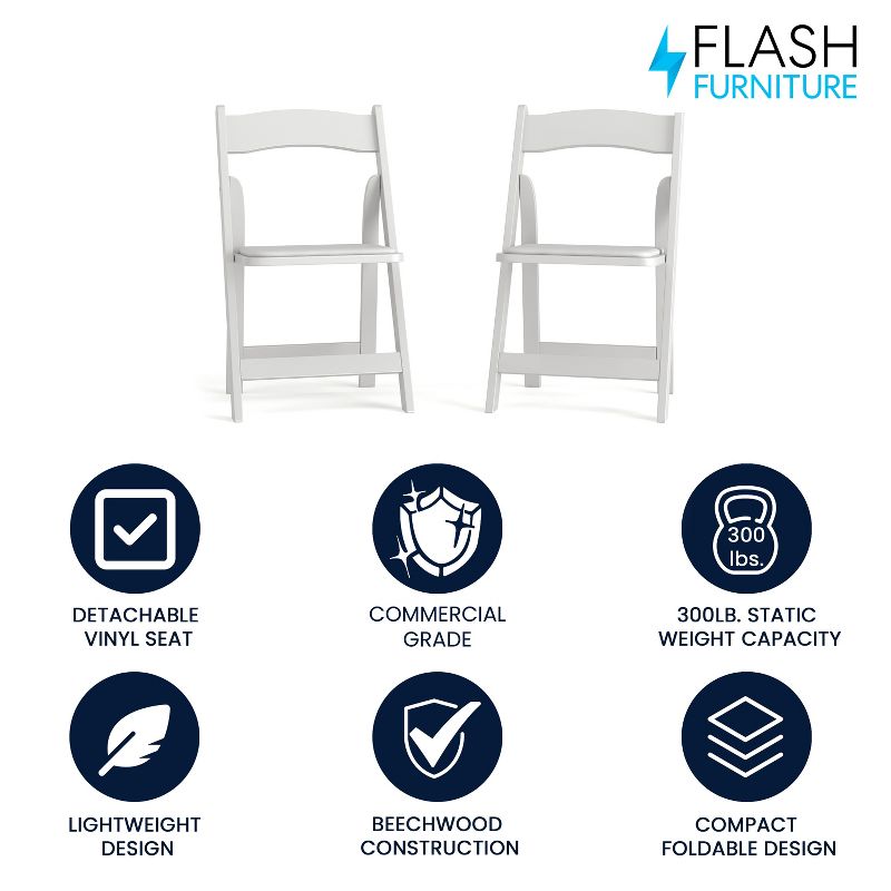 Flash Furniture 2 Pack HERCULES Series Wood Folding Chair with Vinyl Padded Seat, 2 of 17