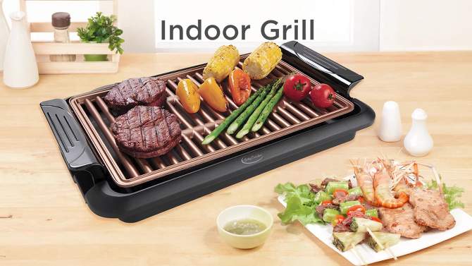 BETTY CROCKER Indoor Grill 10x15" with Nonstick Removable Grill Plate, Black, 2 of 9, play video