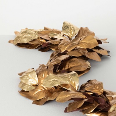72"L Sullivans Artificial Metallic Gold Magnolia Christmas Garland, Indoor Christmas Decor