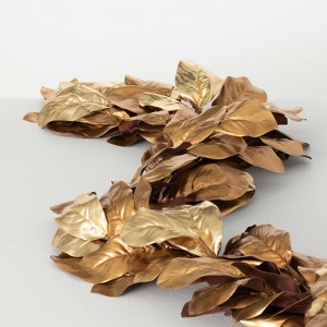 72"L Sullivans Artificial Metallic Gold Magnolia Christmas Garland, Indoor Christmas Decor - 1 of 3