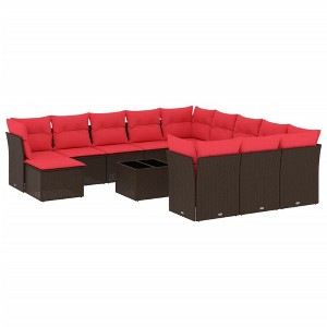 vidaXL 13 Piece Patio Sofa Set with Cushions Brown Poly Rattan - 1 of 4