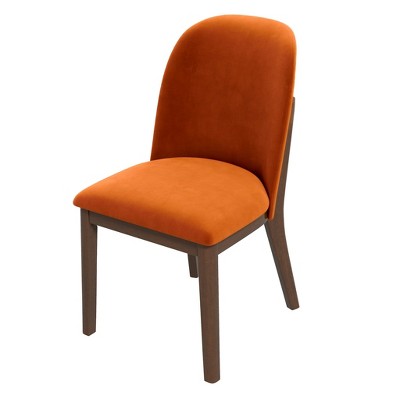 Vynxaria Burnt Orange Velvet Dining Chairs - Mid-Century Modern Set with Wood Legs