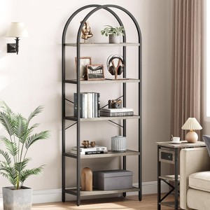 Jojoka Arched Bookshelf 5 Tier Tall Bookcase Modern Standing Bookshelves Metal Storage Rack Shelf - 1 of 4