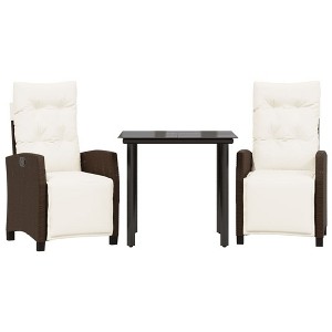 vidaXL 5 Piece Patio Dining Set with Cushions Brown Poly Rattan - 31.5" Table Length Round Leg 2 Items - 1 of 4