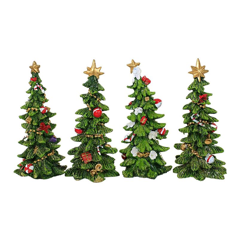 Transpac 7.0 Inch Green Holiday Trees Gold Star Decorated Glittered Tree Sculptures, 1 of 4
