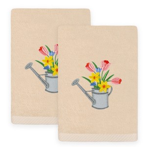 Linum Home Textiles SPRING WATERING CAN - Embroidered Luxury 100% Turkish Cotton Hand Towels (Set of 2) - 1 of 3