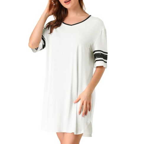 Allegra K Womens Lace Short Sleeve Loose Sleepshirt Nightgown Soft ...