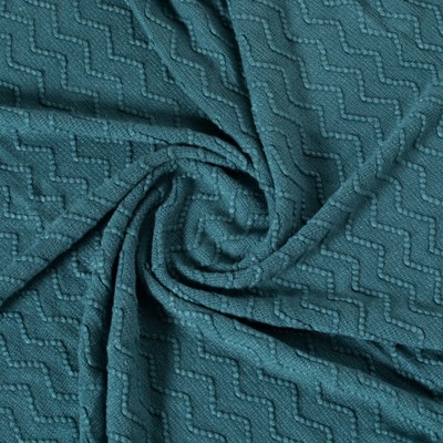 Blue Chevron Pattern Knit Throw Blanket with Fringe