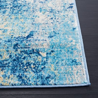 Ivory and Aqua Abstract Hand-Knotted Synthetic Rug, 4' x 6'