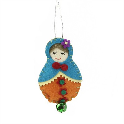 Ganz 4 Plush Felt Doll With Jingle Bell Christmas Ornament - Turquoise  Blue And Green : Target