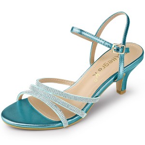 Allegra K Women's Ankle Strap Open Toe Rhinestone Kitten Heel Sandals - 1 of 4