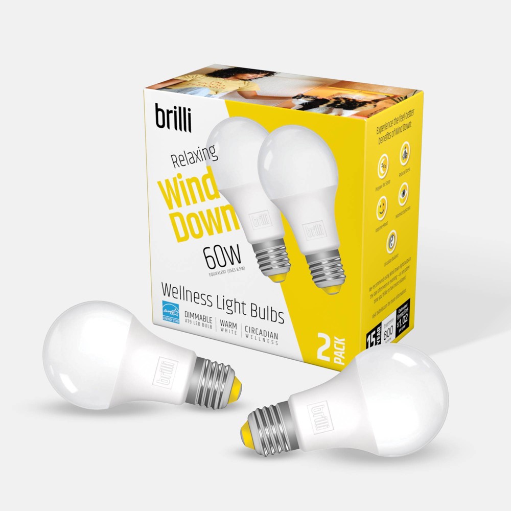 Photos - Light Bulb Brilli 2pk A19 60W Wind Down Relaxing Dimmable LED  White