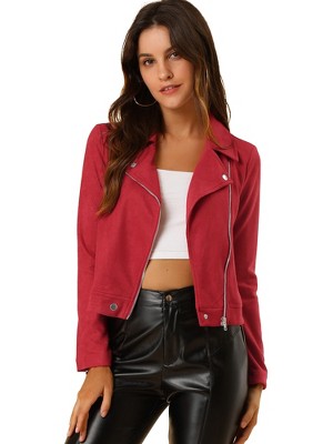 INSPIRE CHIC Women's Zip Up Faux Suede Biker Moto Jacket
