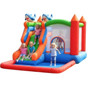 6-in-1 Christmas Inflatable Bounce Castle for Kids 3-12,Bouncy House with Blower,Splash Slide,Climbing Wall,Ball Pit, with Spacious Jumping Area - 1 of 4