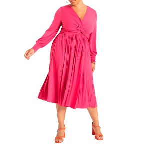 ELOQUII Women's Plus Size Knot Front Pleated Skirt Dress - 1 of 4