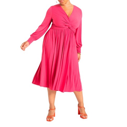 Yours Curve Women's Pleated Front Balloon Sleeve Dress