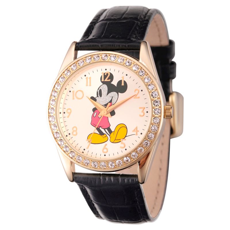 Men's Disney Mickey Mouse Gold Alloy Glitz Watch - Black, 1 of 6